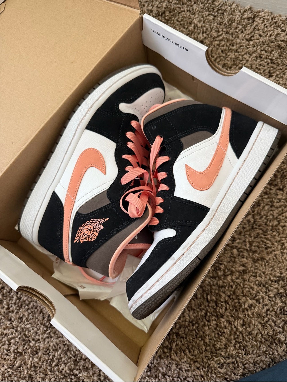 Jordan Women’s Mid-Top Sneakers in Peach, Black & White